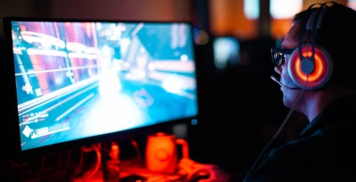 Gracz przy laptopie gamingowym mobile