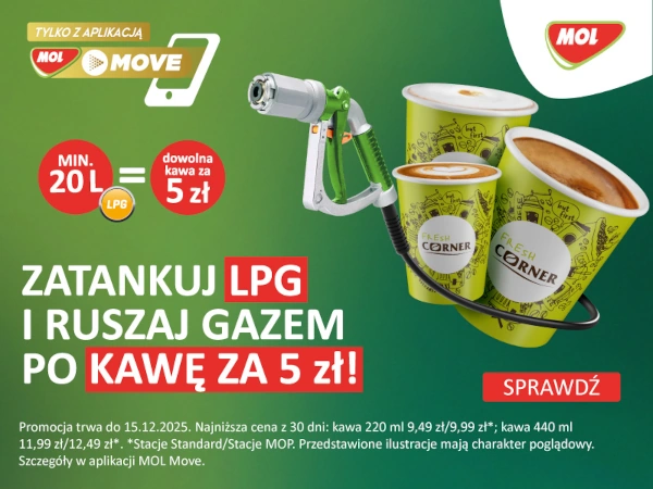 Promocja MOL Zatankuj LPG i odbierz kawę za 5 zł